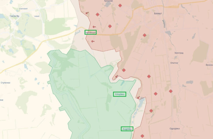 Мапа бойових дій під Бахмутом