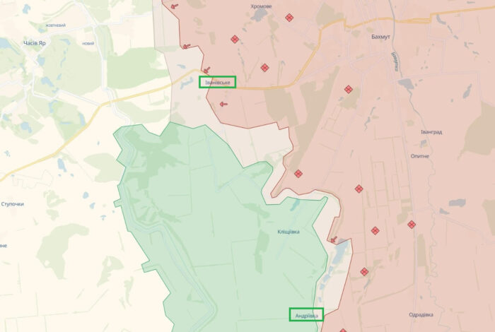 Мапа бойових дій під Бахмутом