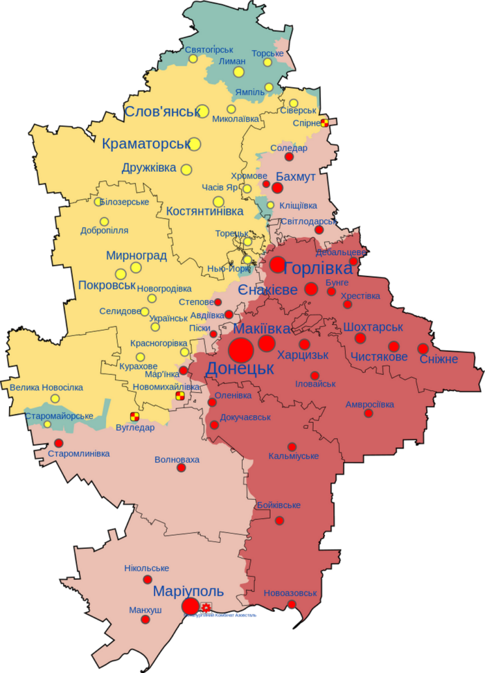 Мапа Донеччини в окупації